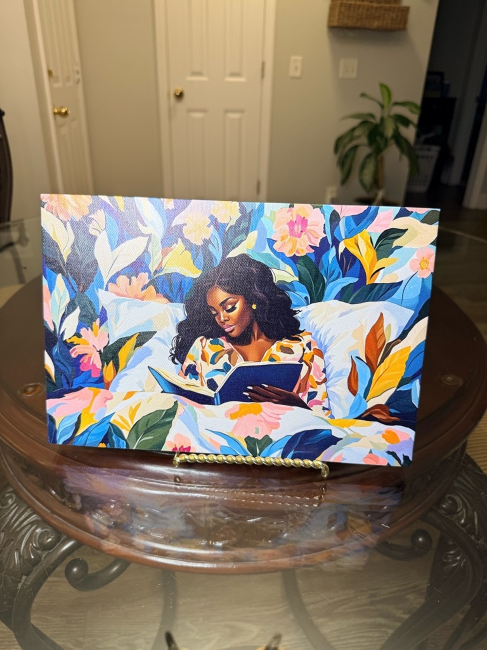 Colorful Floral Art Print of Woman Reading